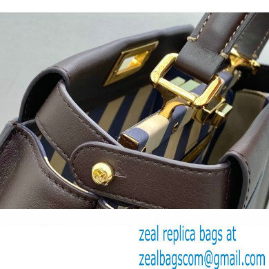 Fendi Peekaboo Iconic Medium Bag in Leather Coffee with Stripe Lining