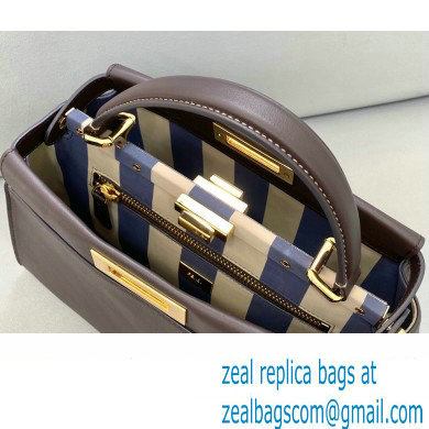 Fendi Peekaboo Iconic Medium Bag in Leather Coffee with Stripe Lining