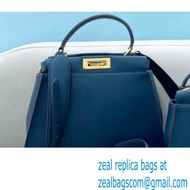 Fendi Peekaboo Iconic Medium Bag in Leather Dark Blue with Stripe Lining