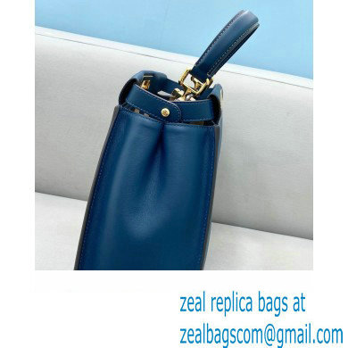 Fendi Peekaboo Iconic Medium Bag in Leather Dark Blue with Stripe Lining
