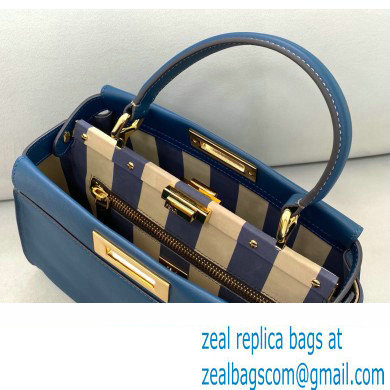 Fendi Peekaboo Iconic Medium Bag in Leather Dark Blue with Stripe Lining - Click Image to Close