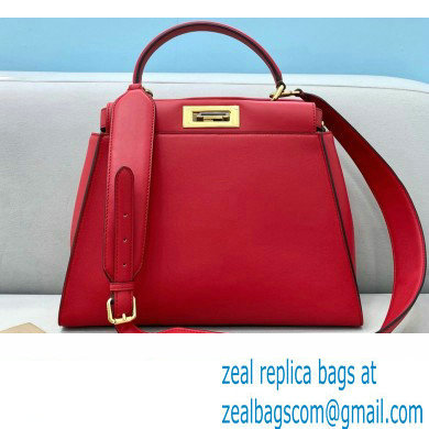 Fendi Peekaboo Iconic Medium Bag in Leather Red with Stripe Lining - Click Image to Close