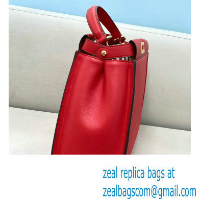 Fendi Peekaboo Iconic Medium Bag in Leather Red with Stripe Lining