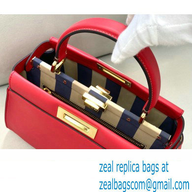 Fendi Peekaboo Iconic Medium Bag in Leather Red with Stripe Lining