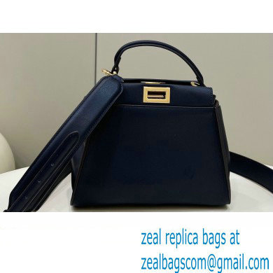 Fendi Peekaboo Iconic Mini Bag Dark Blue in Calfskin Leather with FF Lining