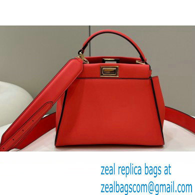Fendi Peekaboo Iconic Mini Bag Orange Red in Calfskin Leather with FF Lining