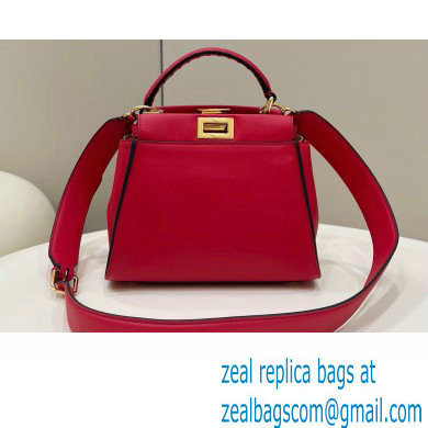 Fendi Peekaboo Iconic Mini Bag Red in Calfskin Leather with FF Lining