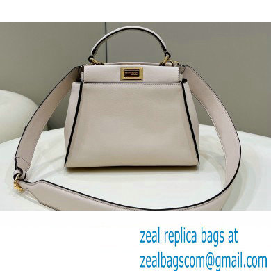 Fendi Peekaboo Iconic Mini Bag in Calfskin Leather Creamy with FF Lining