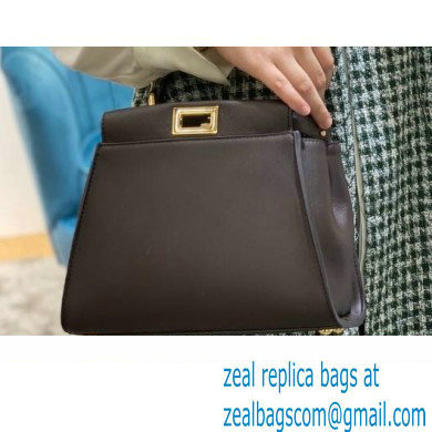 Fendi Peekaboo Iconic Mini Bag in Leather Coffee with Stripe Lining