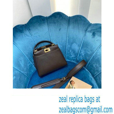 Fendi Peekaboo Iconic Mini Bag in Leather Coffee with Stripe Lining - Click Image to Close