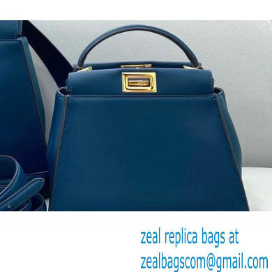 Fendi Peekaboo Iconic Mini Bag in Leather Dark Blue with Stripe Lining