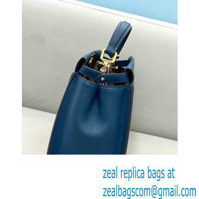 Fendi Peekaboo Iconic Mini Bag in Leather Dark Blue with Stripe Lining