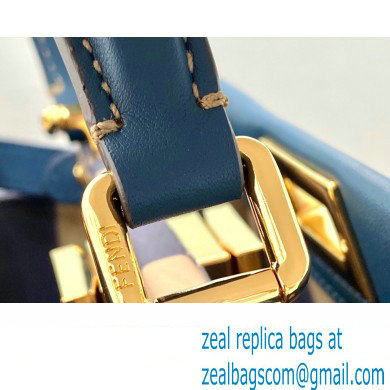 Fendi Peekaboo Iconic Mini Bag in Leather Dark Blue with Stripe Lining