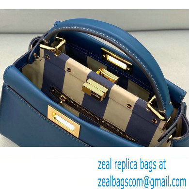 Fendi Peekaboo Iconic Mini Bag in Leather Dark Blue with Stripe Lining