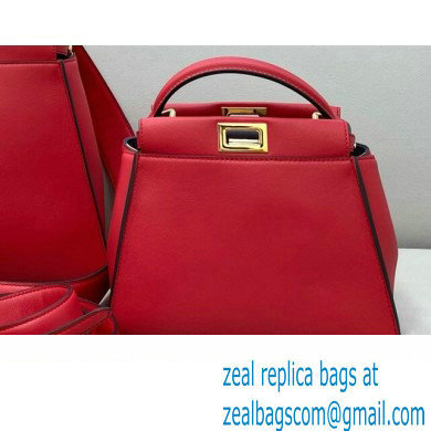 Fendi Peekaboo Iconic Mini Bag in Leather Red with Stripe Lining - Click Image to Close