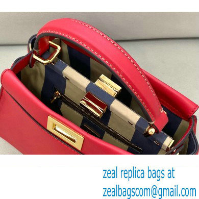 Fendi Peekaboo Iconic Mini Bag in Leather Red with Stripe Lining - Click Image to Close