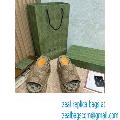 Gucci Heel 12cm Platform 7cm Maxi GG Canvas Slide Sandals 674761 Beige 2022