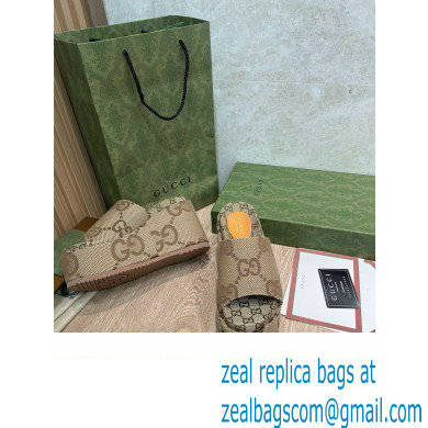 Gucci Heel 12cm Platform 7cm Maxi GG Canvas Slide Sandals 674761 Beige 2022 - Click Image to Close