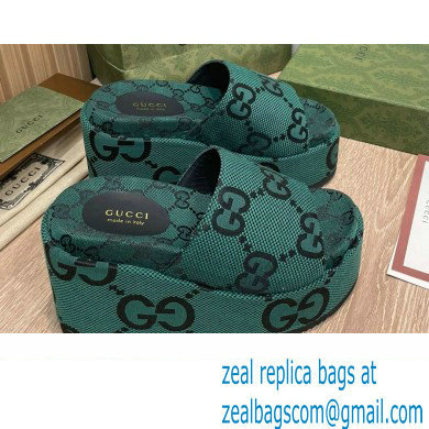 Gucci Heel 12cm Platform 7cm Maxi GG Canvas Slide Sandals 674761 Green 2022