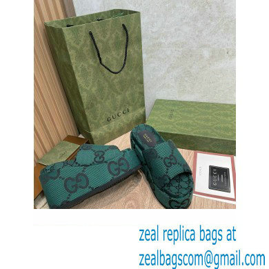 Gucci Heel 12cm Platform 7cm Maxi GG Canvas Slide Sandals 674761 Green 2022