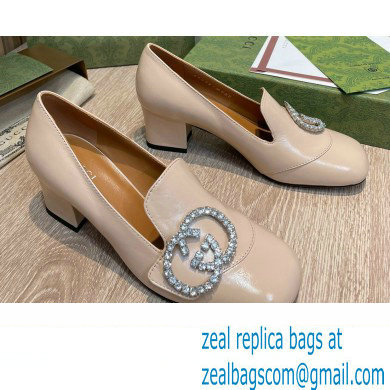 Gucci Heel 5.5cm Pumps Beige with Crystal Interlocking G 2022 - Click Image to Close