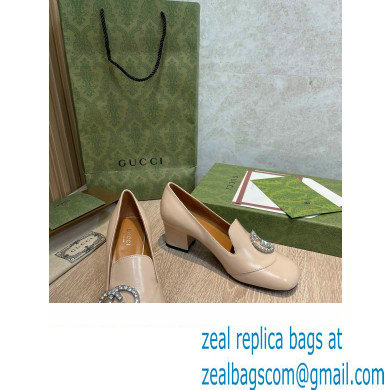 Gucci Heel 5.5cm Pumps Beige with Crystal Interlocking G 2022 - Click Image to Close