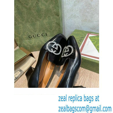 Gucci Heel 5.5cm Pumps Black with Crystal Interlocking G 2022 - Click Image to Close