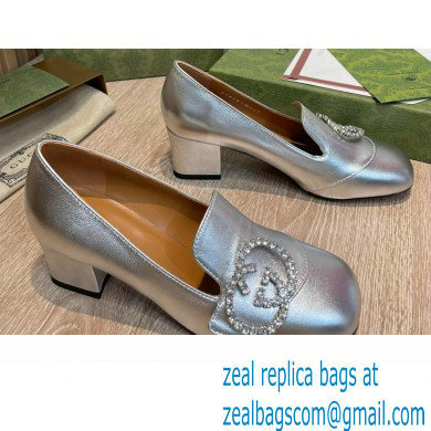 Gucci Heel 5.5cm Pumps Silver with Crystal Interlocking G 2022