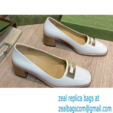 Gucci Heel 5.5cm Pumps White with Gold G 2022 - Click Image to Close