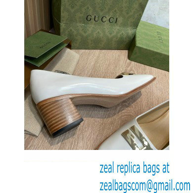 Gucci Heel 5.5cm Pumps White with Gold G 2022 - Click Image to Close