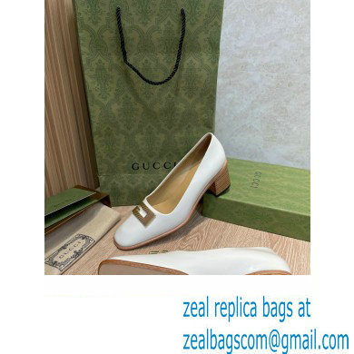 Gucci Heel 5.5cm Pumps White with Gold G 2022 - Click Image to Close