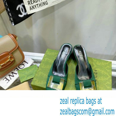 Gucci Heel 8.5cm Mules Pumps Satin Green 2022