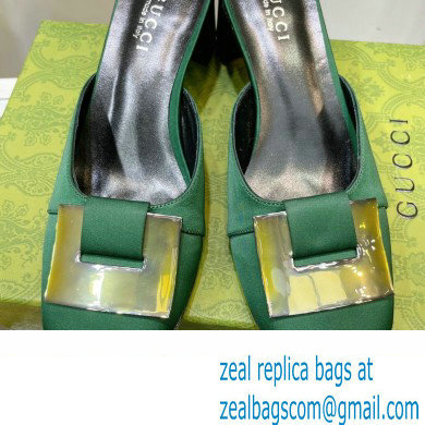 Gucci Heel 8.5cm Mules Pumps Satin Green 2022