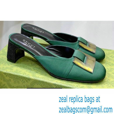 Gucci Heel 8.5cm Mules Pumps Satin Green 2022