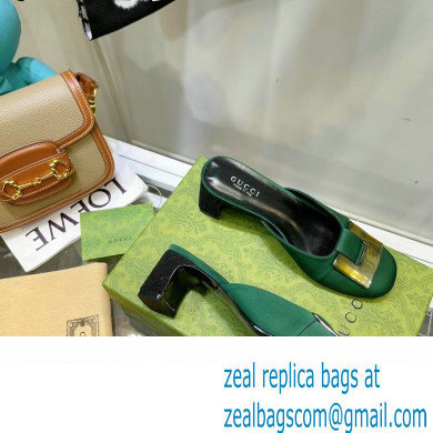 Gucci Heel 8.5cm Mules Pumps Satin Green 2022