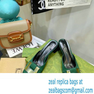Gucci Heel 8.5cm Mules Pumps Satin Green 2022
