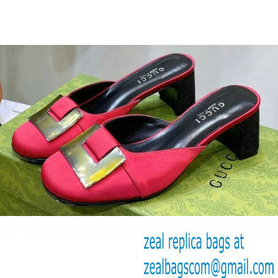 Gucci Heel 8.5cm Mules Pumps Satin Red 2022