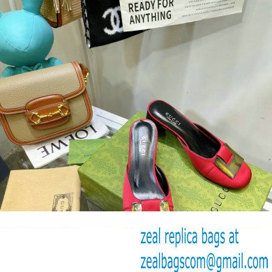 Gucci Heel 8.5cm Mules Pumps Satin Red 2022