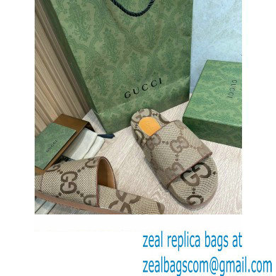 Gucci Maxi GG Canvas Slide Sandals 624695 Beige 2022 - Click Image to Close
