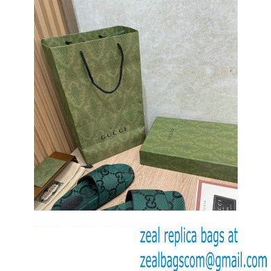 Gucci Maxi GG Canvas Slide Sandals 624695 Green 2022 - Click Image to Close