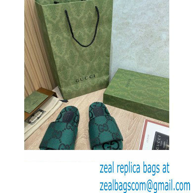 Gucci Maxi GG Canvas Slide Sandals 624695 Green 2022