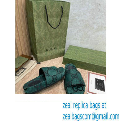 Gucci Maxi GG Canvas Slide Sandals 624695 Green 2022 - Click Image to Close
