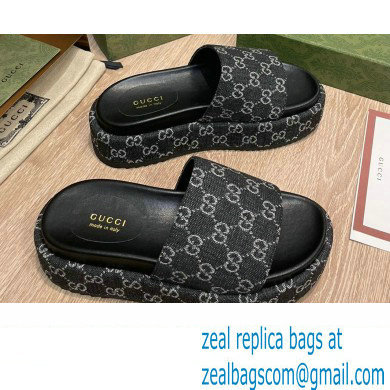 Gucci Platform GG Canvas Slide Sandals 623212 Black 2022 - Click Image to Close