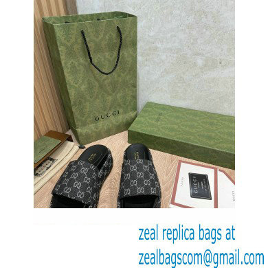 Gucci Platform GG Canvas Slide Sandals 623212 Black 2022 - Click Image to Close