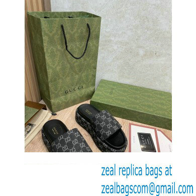 Gucci Platform GG Canvas Slide Sandals 623212 Black 2022