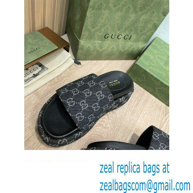 Gucci Platform GG Canvas Slide Sandals 623212 Black 2022 - Click Image to Close
