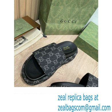 Gucci Platform GG Canvas Slide Sandals 623212 Black 2022