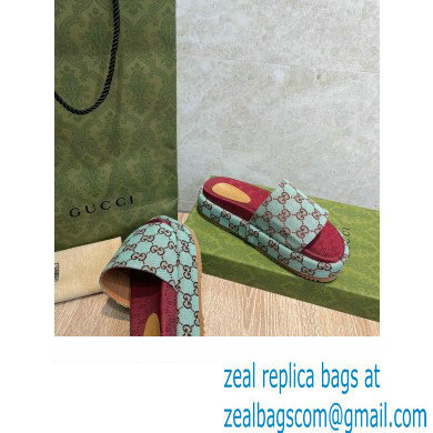 Gucci Platform GG Canvas Slide Sandals 623212 Light Blue 2022