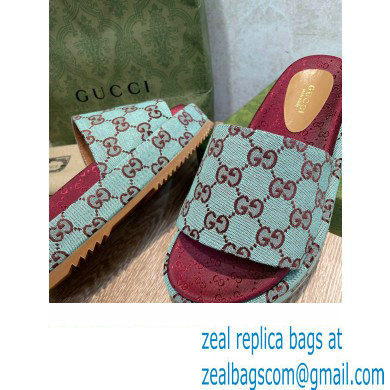 Gucci Platform GG Canvas Slide Sandals 623212 Light Blue 2022 - Click Image to Close