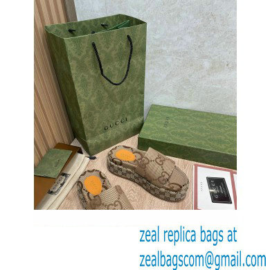Gucci Platform Maxi GG Canvas Slide Sandals 623212 Beige 2022